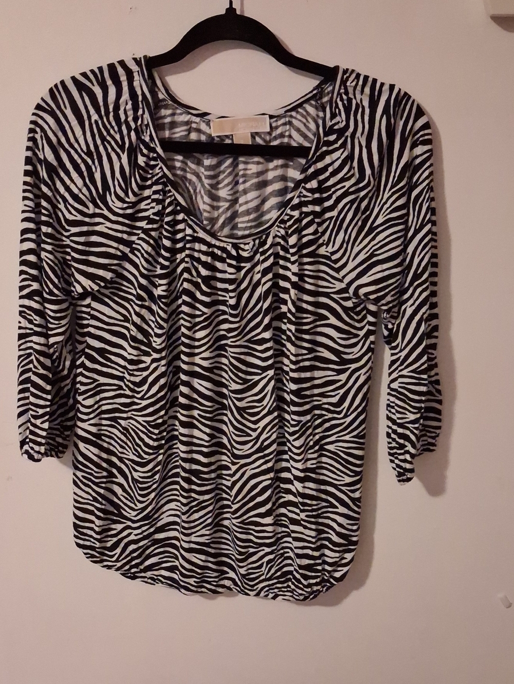 Michael Kors Black & White Zebra-Print Scoop Neck Top